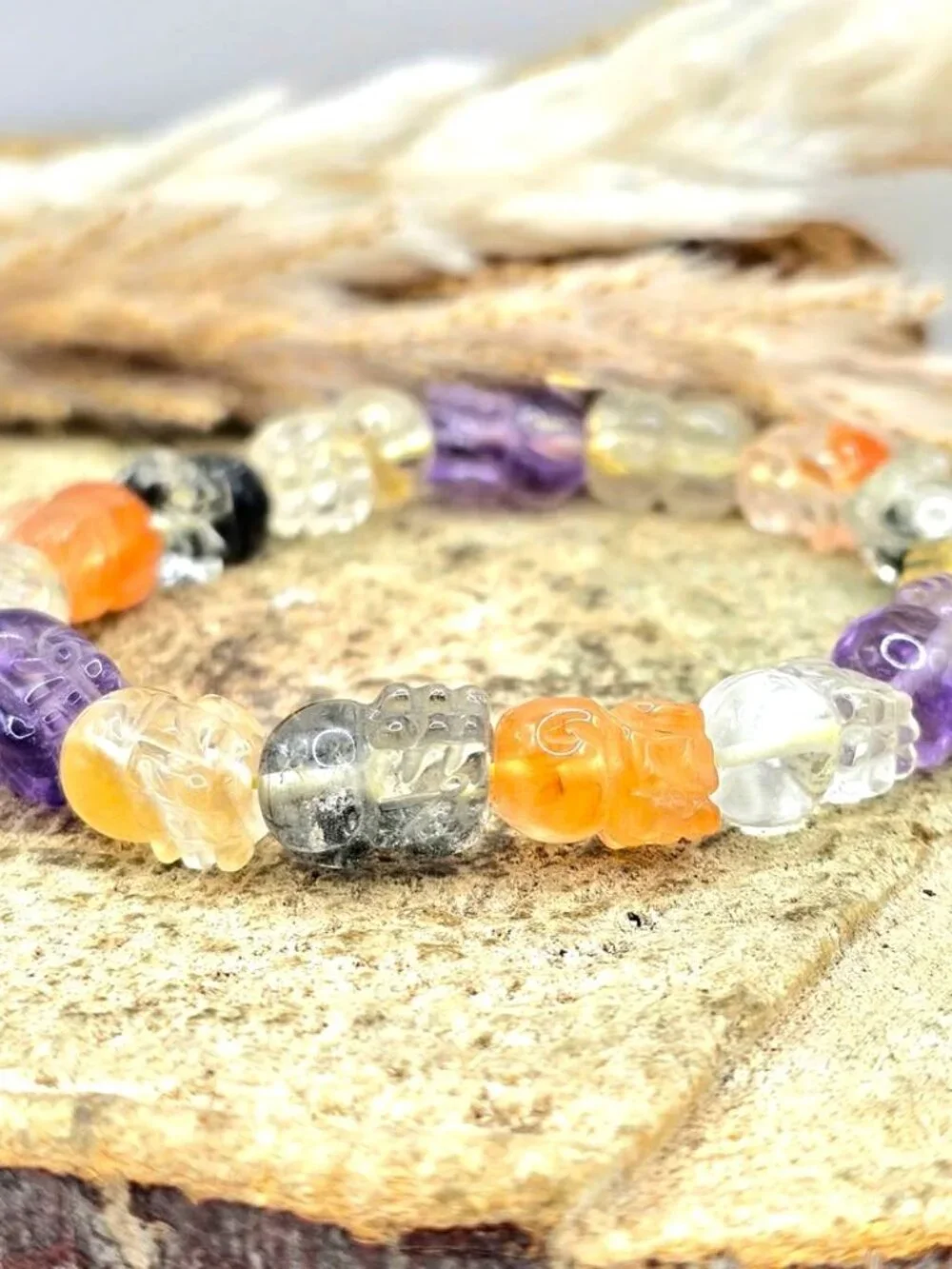 Natural High Grade Mixed Gemstones Carved Blessing Pi Xiu Bracelet